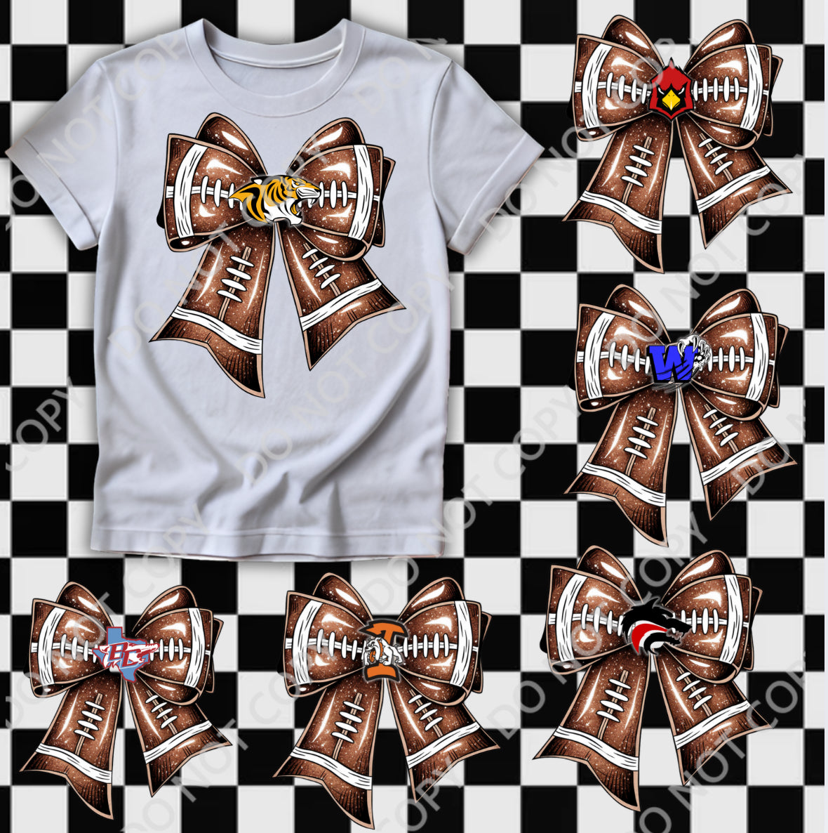 Glittery Football Bow with Mascot
